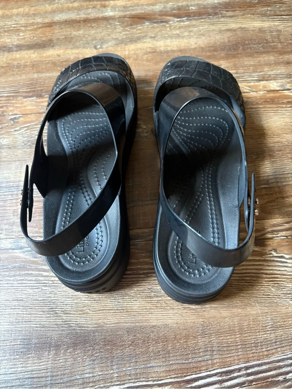 Crocs Brooklyn Low Wedge Black Patent Sandal